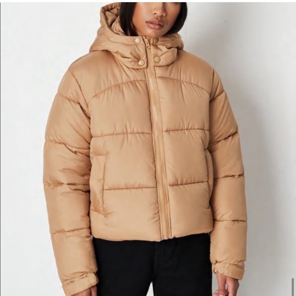 Missguided - Padded Hooded Puffer Coat Jacket in Gold Size US 2 / Small